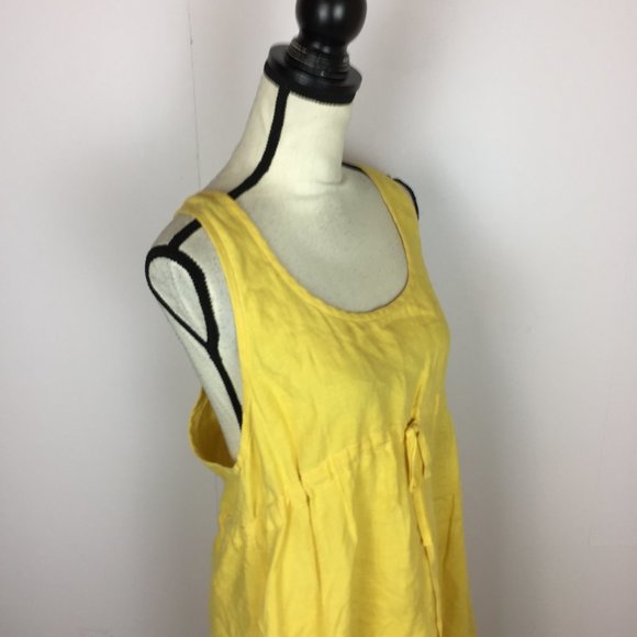 Eileen Fisher Tank Tunic Swing Dress Size M Womans Yellow Linen Drawstring Waist - Picture 13 of 13